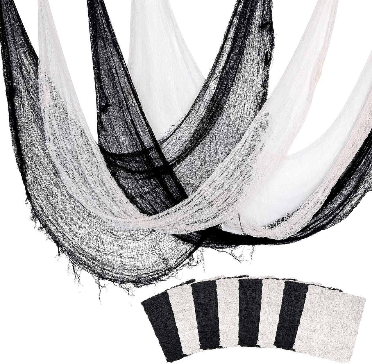 8-Pack Halloween Creepy Cloth Decorations – Large 72" x 30" Spooky Gauze (Black & White), Stretchy Spider Web Fabric for Haunted House, Party Decor & Indoor/Outdoor Scary Displays